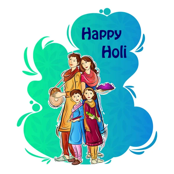 Ilustracja Wektorowa Indian Ludzi Gra Festiwal Indie Kolor Happy Holi — Wektor stockowy