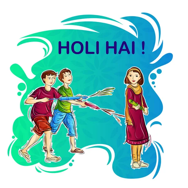 India gente jugando India Festival de Color Fondo Holi feliz — Vector de stock