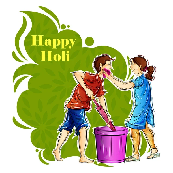 Indianos jogando Índia Festival of Color Feliz Holi fundo — Vetor de Stock