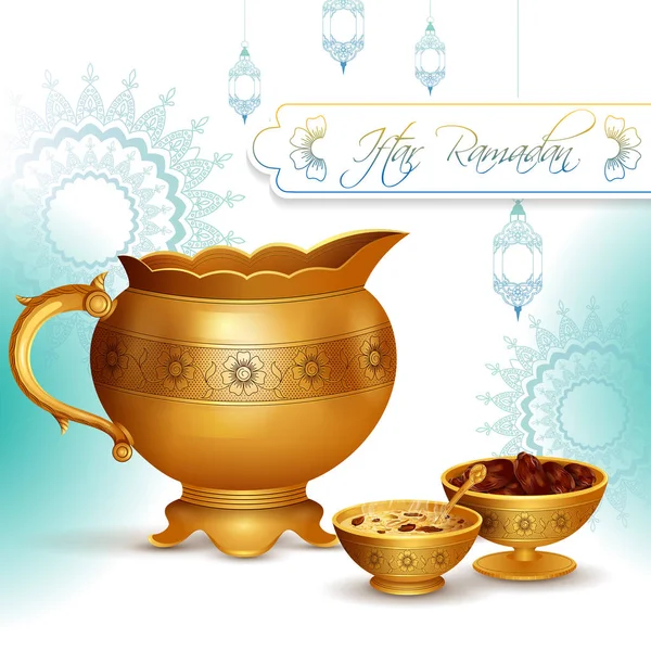 Kareem Ramadan Pozdrowienia dla tle Ramadan Iftar jedzeniem i piciem — Wektor stockowy