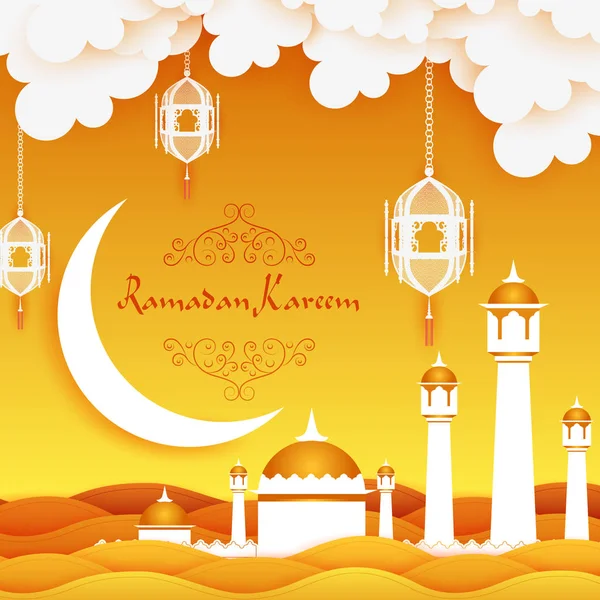 Beleuchtete Lampe für Ramadan Kareem Grüße für Ramadan Hintergrund — Stockvektor