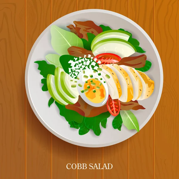Salade de Cobb fraîche et saine sur fond de bois — Image vectorielle