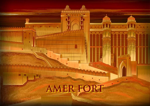 Historiskt monument Amer fort i Amer, Rajasthan, Indien — Stock vektor