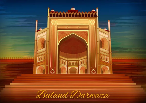 Historiskt monument Buland Darwaza på Fatehpur Sikri Agra, Uttar Pradesh, Indien — Stock vektor