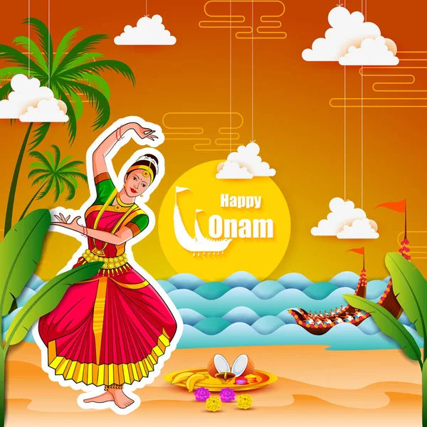 Векторная иллюстрация на фоне фестиваля Happy Onam в Керале — стоковый вектор