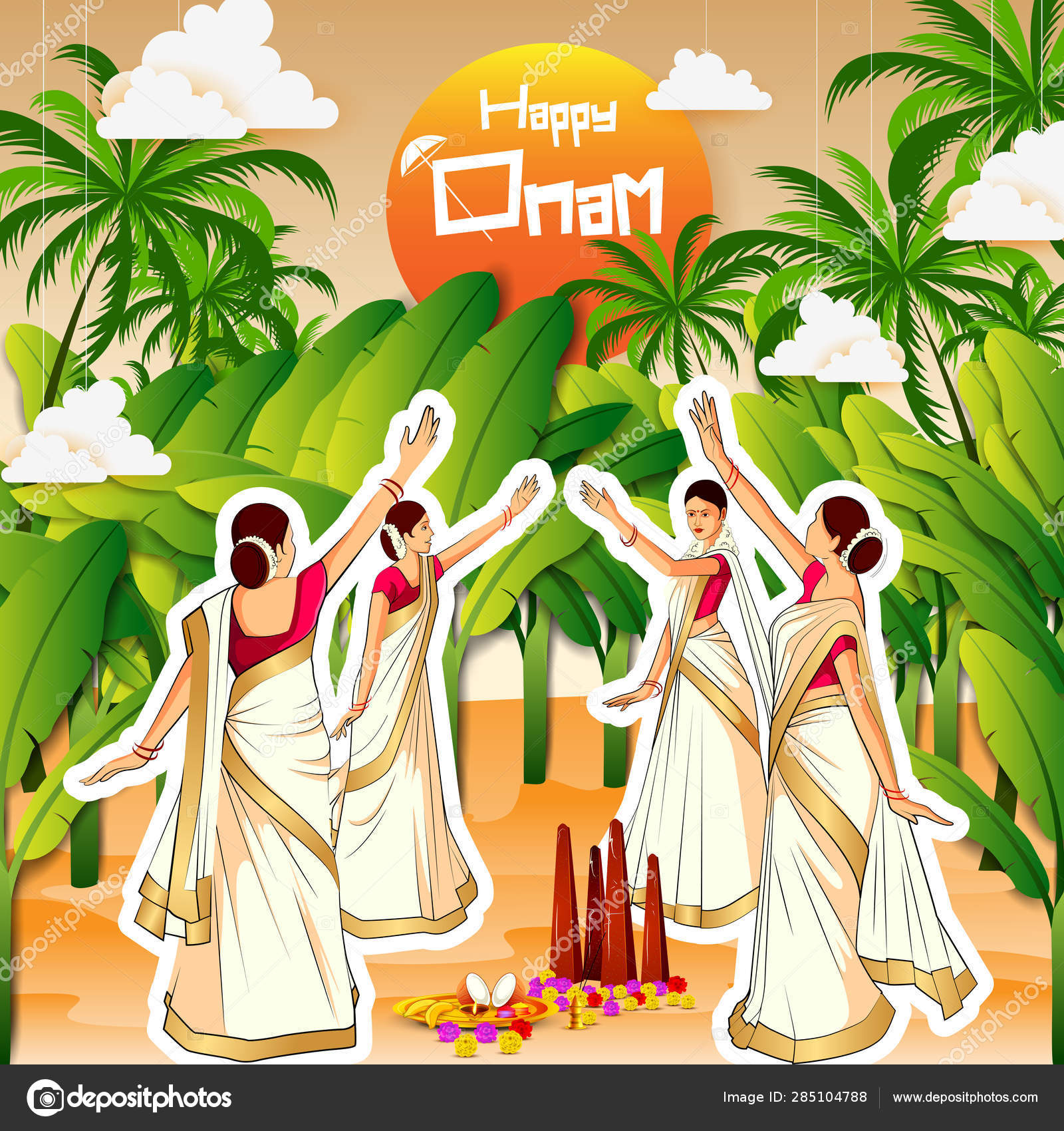Vector illustration of Happy Onam Festival background of Kerala Stock  Vector Image by ©stockshoppe #285104788
