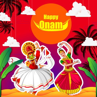 vector illustration of Happy Onam Festival background of Kerala clipart