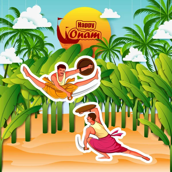 Illustrazione vettoriale di sfondo Happy Onam Festival del Kerala — Vettoriale Stock