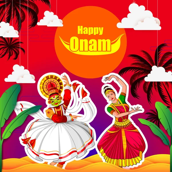 Vektor Illustration des Happy Onam Festival Hintergrund von Kerala — Stockvektor