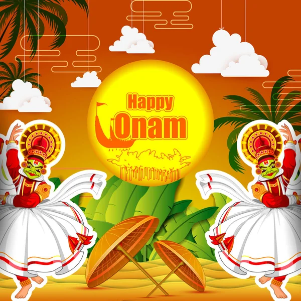 Vektor Illustration des Happy Onam Festival Hintergrund von Kerala — Stockvektor