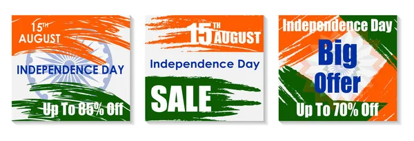 Verkaufsförderung und Werbung für den 15. August, glücklicher Unabhängigkeitstag Indiens — Stockvektor