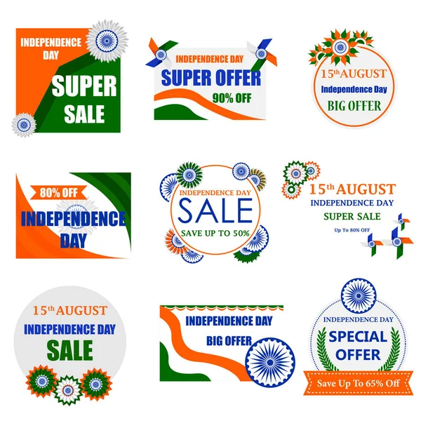 Satış promosyon ve reklam 15 Ağustos için Hindistan'ın Bağımsızlık Günün kutlu olsun — Stok Vektör