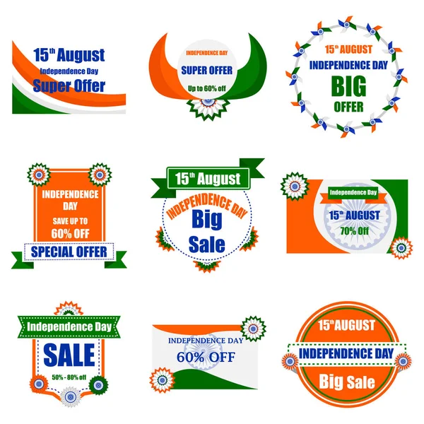 Satış promosyon ve reklam 15 Ağustos için Hindistan'ın Bağımsızlık Günün kutlu olsun — Stok Vektör