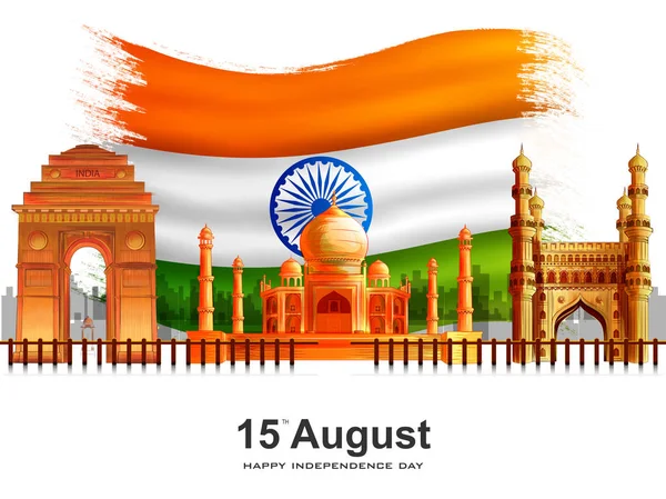 Fond tricolore indien pour le 15 août Happy Independence Day of India — Image vectorielle