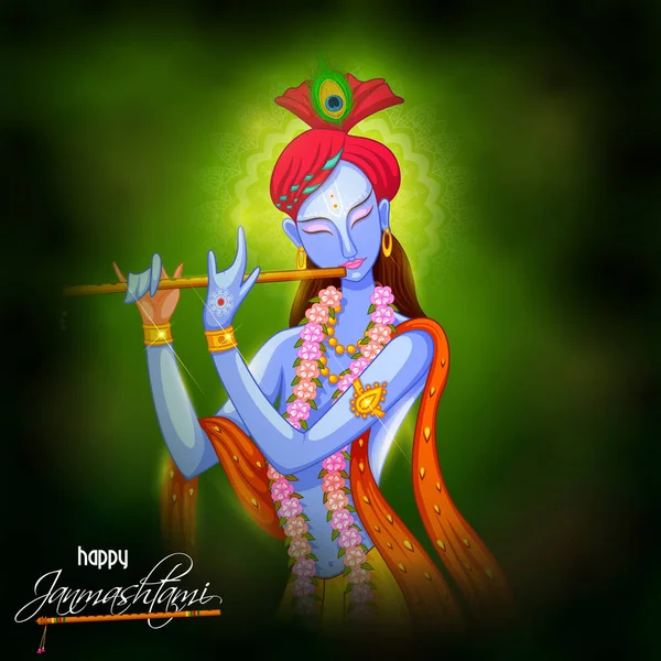 Бог Крішна грає на флейті на фестивалі Happy Janmashtami в Індії — стоковий вектор