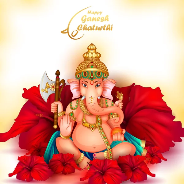 Ganapati Señor para feliz Ganesh Chaturthi festival fondo bandera religiosa — Vector de stock