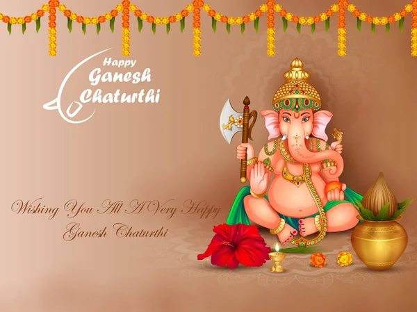 Ganapati, Mutlu Ganesh Chaturthi festivali için dini bayrak. — Stok Vektör