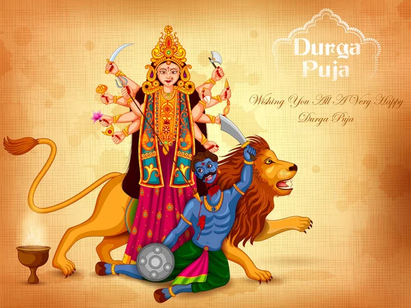 Happy Durga Puja fundo do festival para férias na Índia Dussehra —  Vetores de Stock