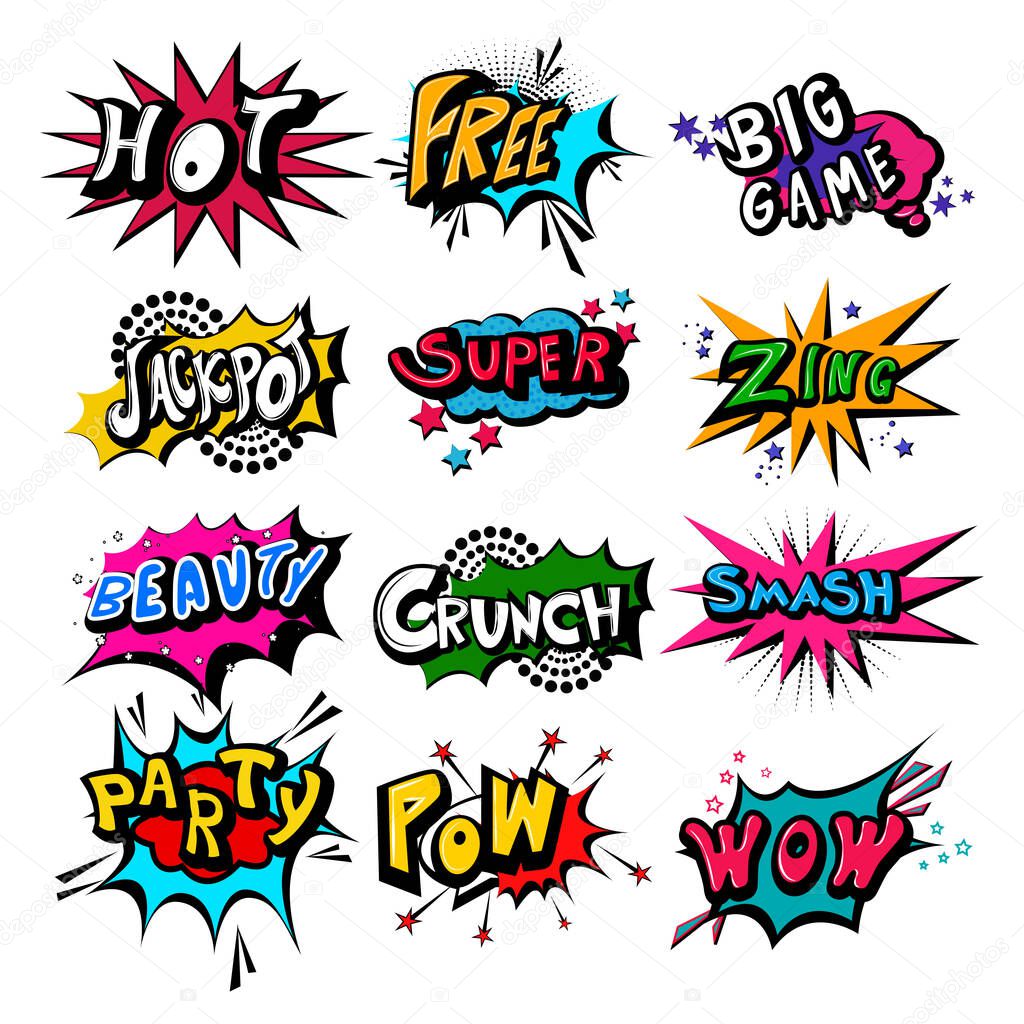 Retro pop art comic style chat or speech bubble sound effect and expression