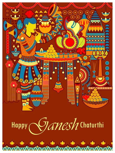 Ganapati, Mutlu Ganesh Chaturthi festivali için dini bayrak. — Stok Vektör