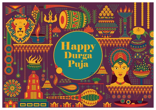 Happy Durga Puja festival pozadí pro indické svátky Dussehra — Stockový vektor