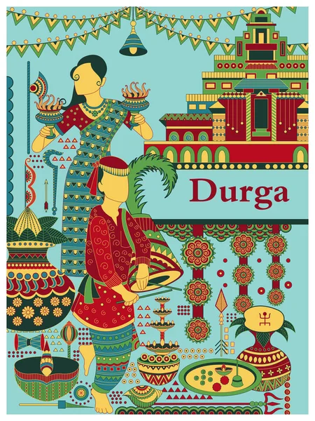Happy Durga Puja fundo do festival para férias na Índia Dussehra — Vetor de Stock
