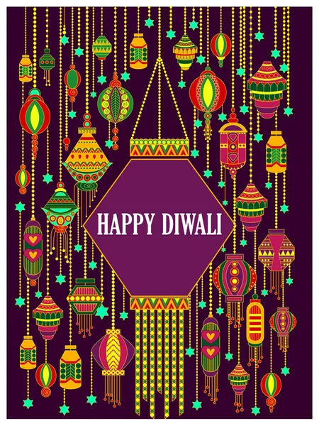 Dekorerad Diya för Happy Diwali festival semester firande av Indien hälsning bakgrund — Stock vektor