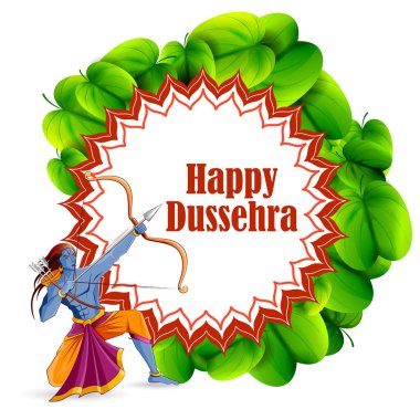 Dussehra anlamına gelen Hintçe kelime ile Mutlu Navratri Festivali 'nde Tanrı Rama' nın Ravana 'yı öldürmesi