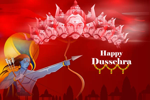 Lord Rama uccide Ravana in Happy Navratri festival dell'India con la parola hindi che significa Dussehra — Vettoriale Stock