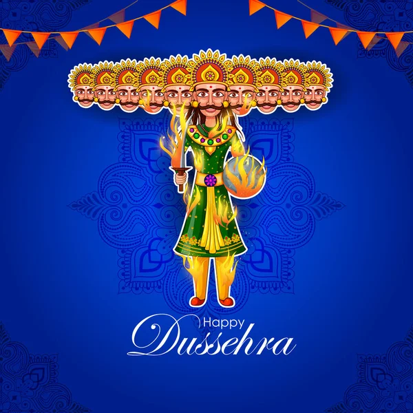 Râvana in Happy Navratri festival van India met Hindi woord betekent Dussehra — Stockvector