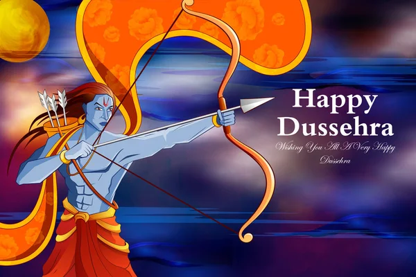 Heer Rama die Râvana doodt in het Happy Navratri-feest van India met Hindi-woord dat Dussehra betekent — Stockvector