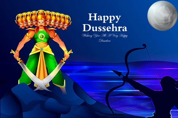 Heer Rama die Râvana doodt in het Happy Navratri-feest van India met Hindi-woord dat Dussehra betekent — Stockvector