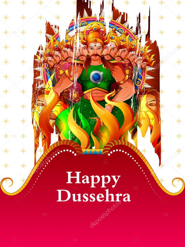 Ravana in Happy Navratri festival of India with Hindi word meaning Dussehra