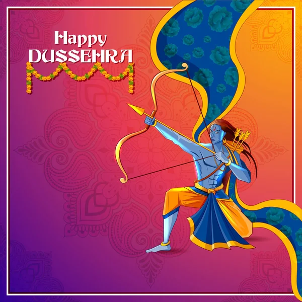 Seigneur Rama tuer Ravana dans Happy Navratri festival de l'Inde avec mot hindi signifiant Dussehra — Image vectorielle