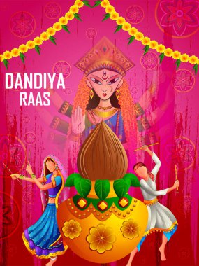 İnsanlar Dandiya Gecesi için poster pankartıyla Garba dansı yapıyorlar.