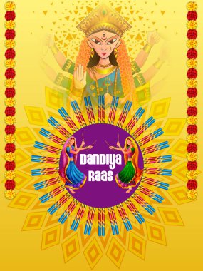 İnsanlar Dandiya Gecesi için poster pankartıyla Garba dansı yapıyorlar.