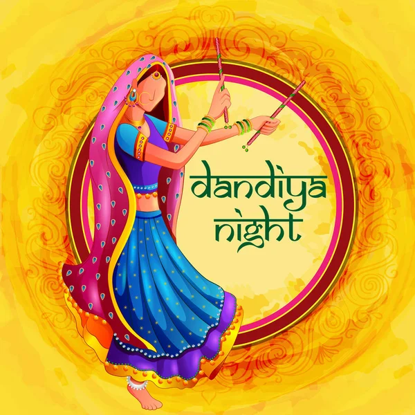 Ludzie wykonujący taniec Garba na plakacie projekt baner dla Dandiya Night — Wektor stockowy