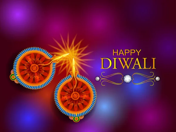 Decorated Diya for Happy Diwali festival holiday celebration of India greeting background — Stock Vector