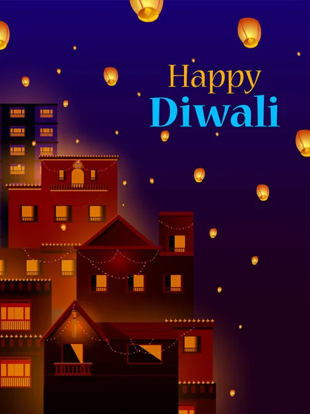 Diya decorado para Feliz Diwali festa festa celebração da Índia saudação fundo — Vetor de Stock