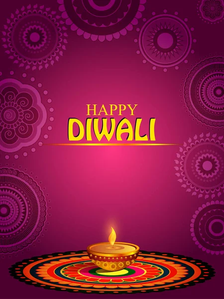 Decorated Diya for Happy Diwali festival holiday celebration of India greeting background — Stock Vector