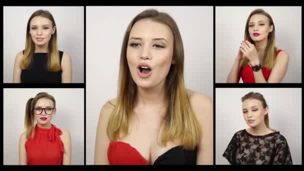 Multi Écran Chanteur Plusieurs Images Dans Cadre Une Belle Fille — Video