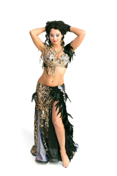Dziewczyna Tancerz Taniec Orientalny Białym Tle Brunetka Kobieta Pięknej Wiele — Zdjęcie stockowe