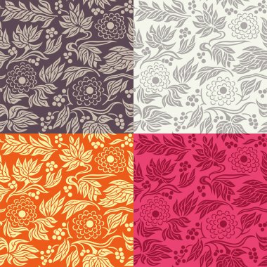 Sorunsuz çiçek desenli arka planda 4 renk çeşitlemeleri vektör çizim