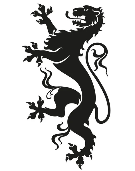 Heraldiek Brullende Luipaard Leeuw Zwart Geïsoleerd Witte Achtergrond — Stockvector