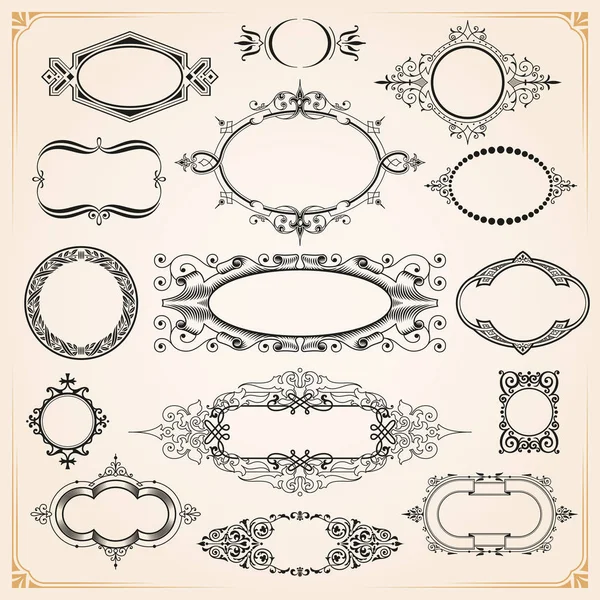 Decoratieve afgeronde cirkel en ovale kaders en randen set — Stockvector