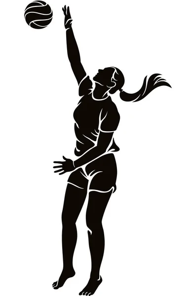 Femme Joueuse Beach Volley Frappant Silhouette Balle Illustration Isolée Sur — Image vectorielle