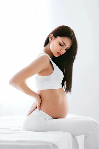 Dolore Durante Gravidanza Donna Incinta Sensazione Mal Schiena Disagio Alta — Foto Stock