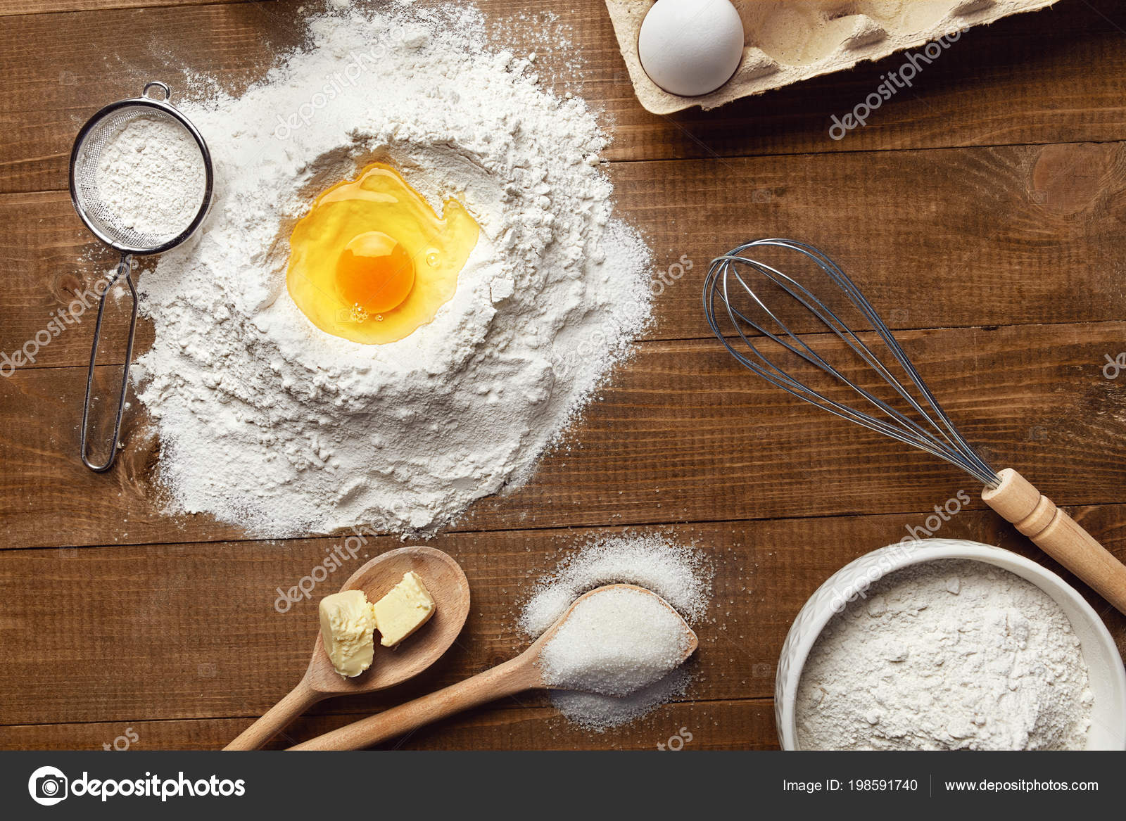 Bakery Ingredients Table Close Food Ingredients Baking Wood