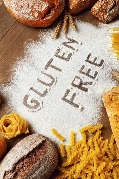 Gluten Free Food Products : Bread, Pasta, Bakery And Flour On Wooden Background. High Resolution