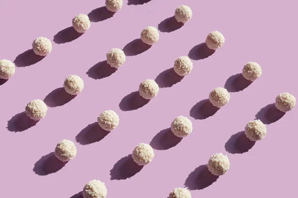 Sweets Coconut Candy Balls Purple Background High Resolution — Stock Photo, Image